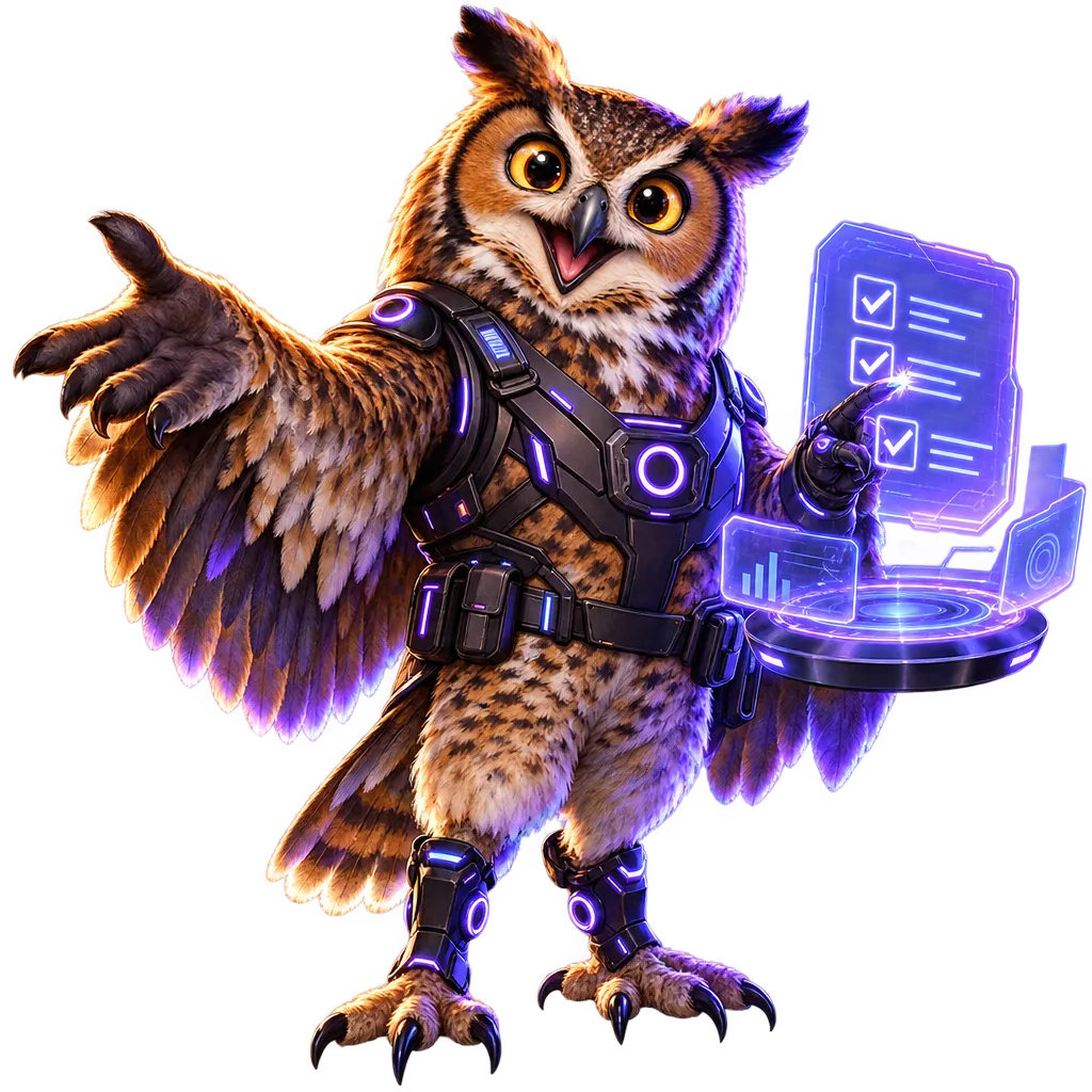 Un hibou OwlMeans vous accueille pour une prestation clé en main