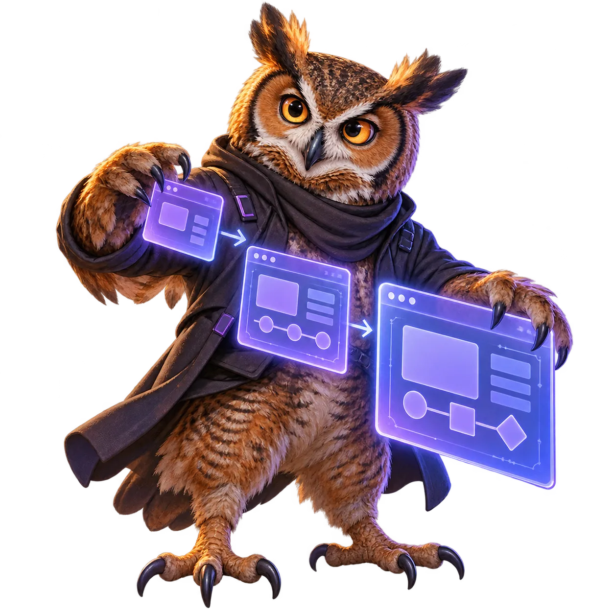 Un hibou agence trois modules d’application holographiques
