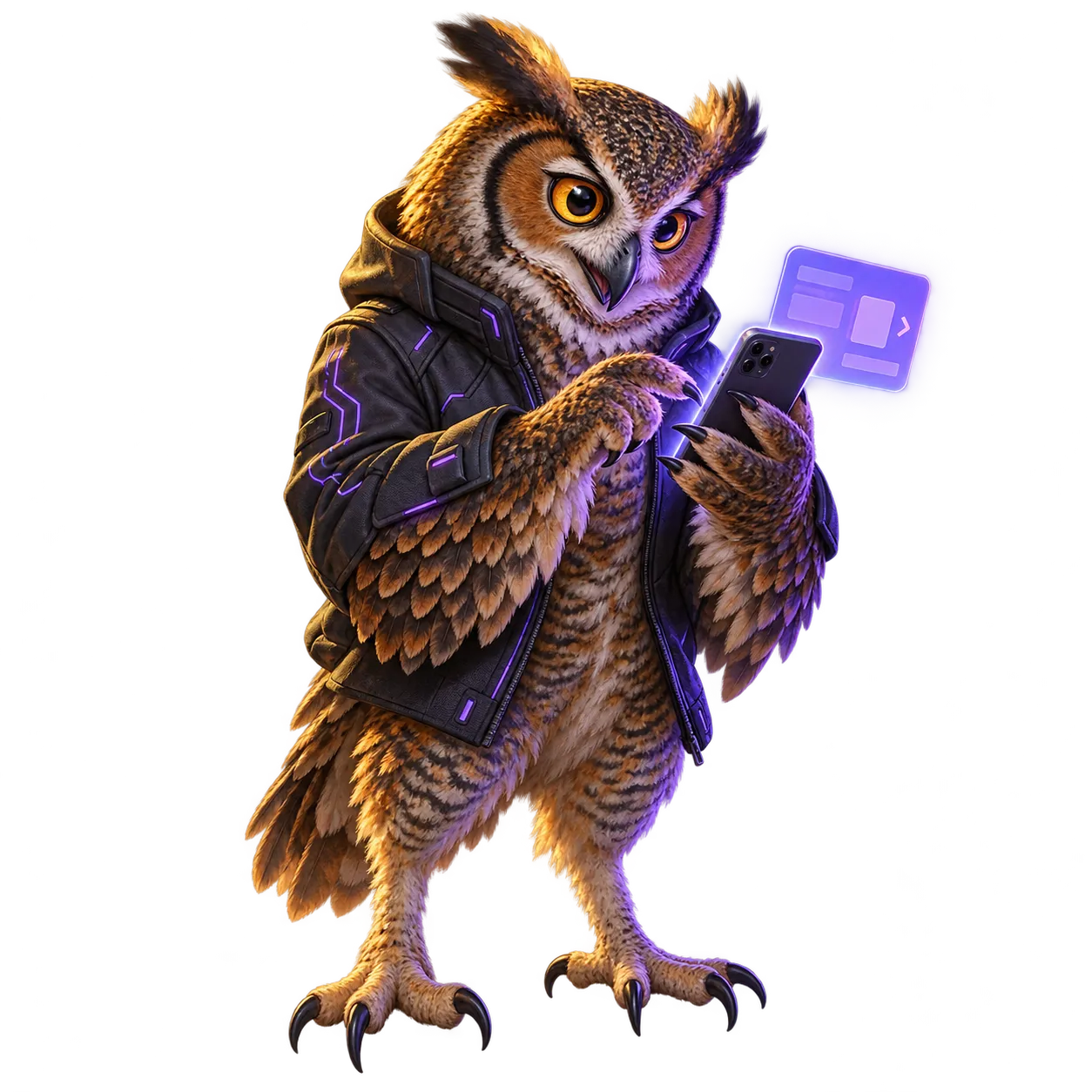 Un hibou teste une application sur un téléphone avant d’y apporter une autre modification